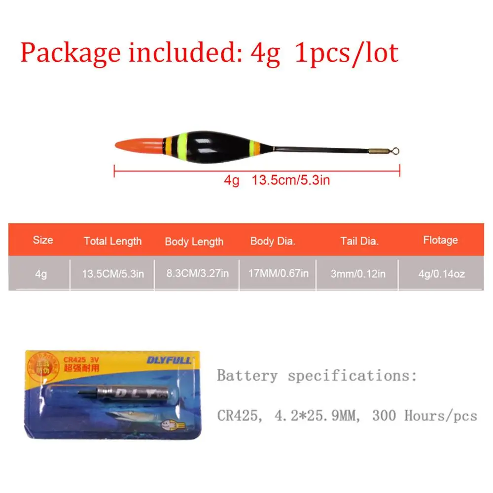 1 шт. электронный светодиодный поплавок с батареей, вертикальный буй для ночной рыбалки, поплавок для ловли карпа - Цвет: 1pcs 4g(0.14oz)