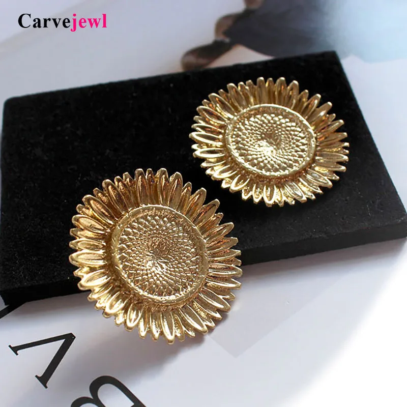 

Carvejewl Hyperbole big sunflower stud earrings silver plating simple metal wind European earrings for women girl gift jewelry