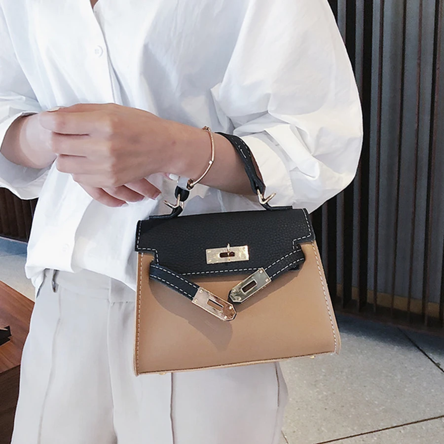 

Casual Lock Women's Handbag 2019 New High Quality PU Leather Women Bag Contrast Tote Shoulder Crossbody Bags Designer Purses Sac