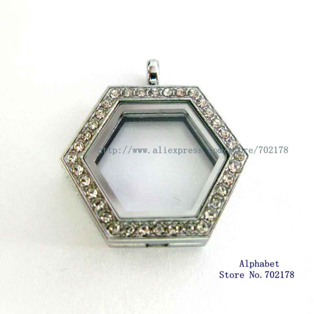 

best price!Hexagon shaped magnetic Glass Pendant sparkling Living Floating Memory Locket for floating locket charm