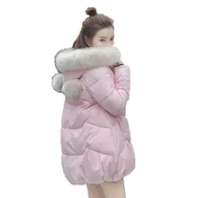 

2017 New Fashion Winter Jacket Women Fake Raccoon Fur Collar Winter Coat Women Parkas Warm Down Jacket Female outerwear girl
