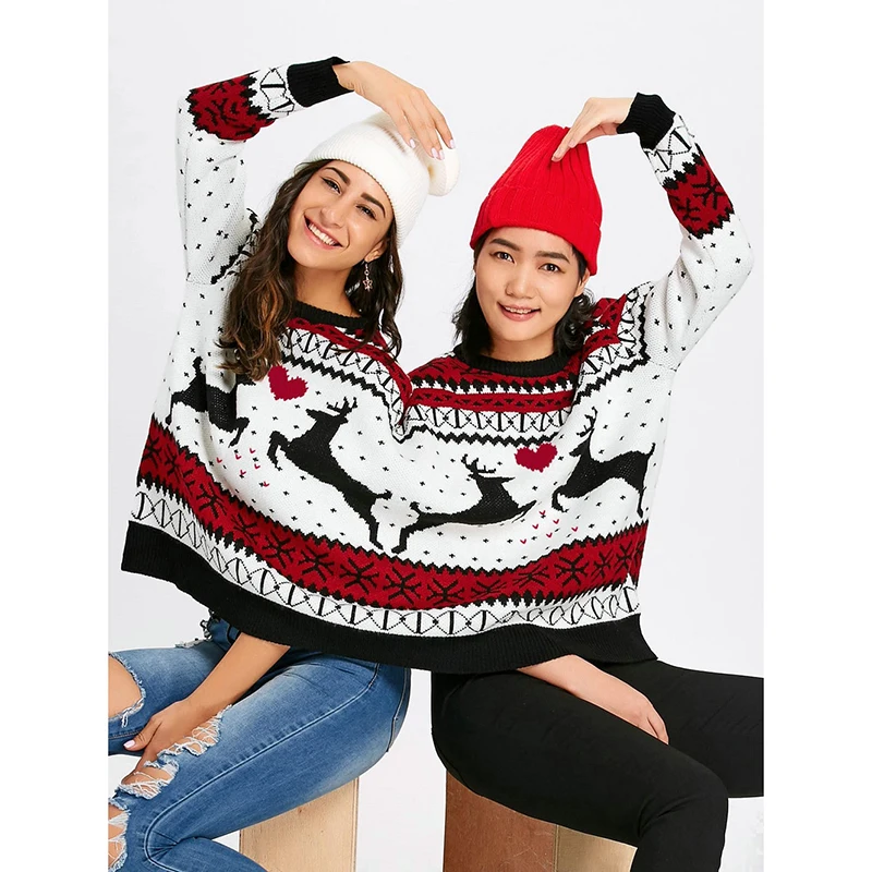 Зимний женский парный свитер, пуловер для двух человек, уродливый свитер, парные пуловеры, новинка, Рождественский свитер для женщин