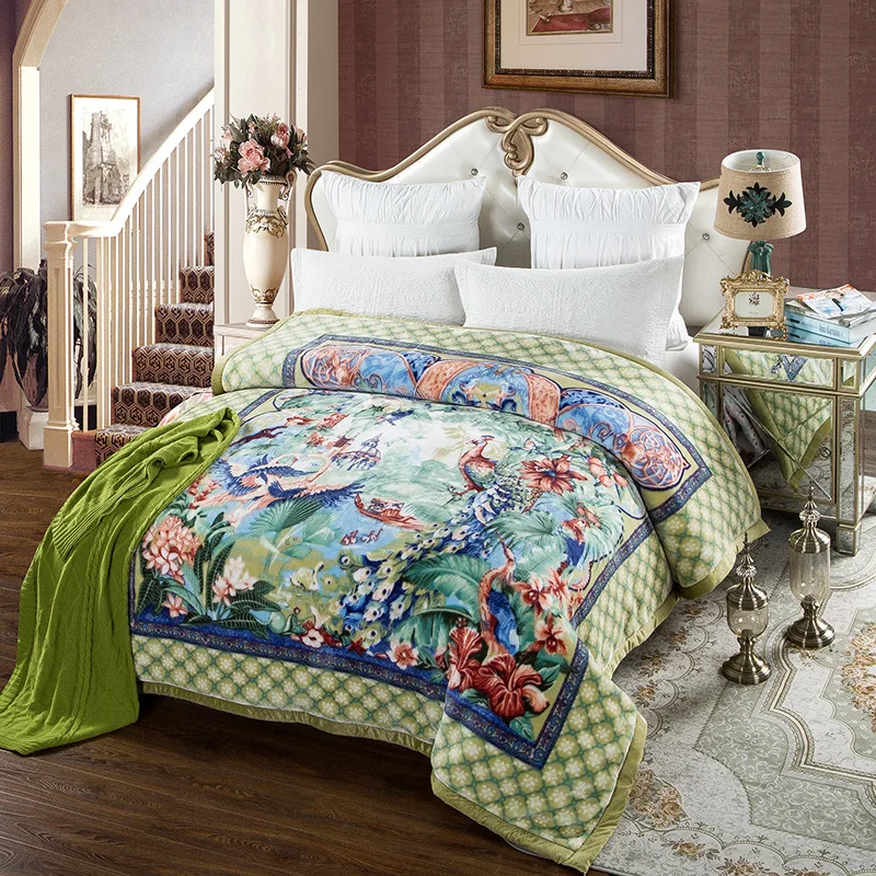 

Super Soft Raschel Blanket Animal Cow Skin Flower Print Double Layer Queen King Size Double Bed Thick Warm Winter Mink Blankets