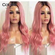 COLODO Wavy Lace Front Wig Brazilian Remy Hair Glueless Lace Frontal Pink Ombre Human Hair Wig Transparent Lace Wigs For Women