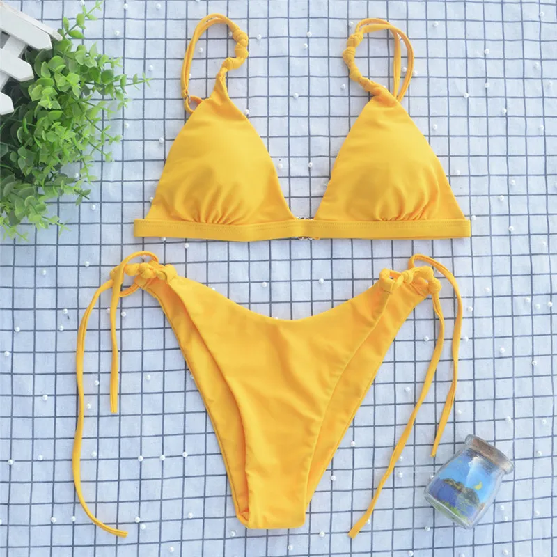 Swimwear Women 2019 New Summer Beach Swim Wear Solid Yellow Sexy 