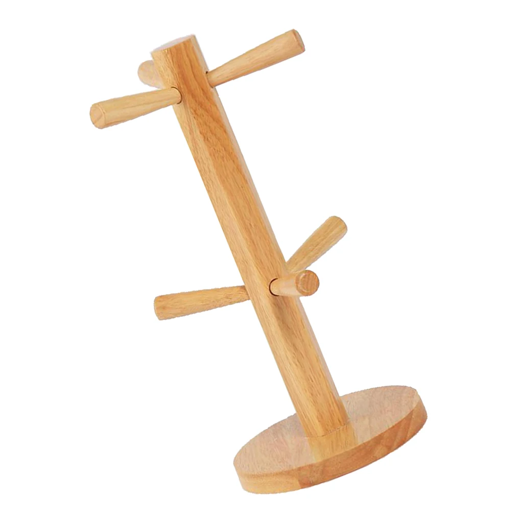 Wooden Coffee Mug Holder Tree Cup Rack Storage With 6 Coffee Cup Hooks