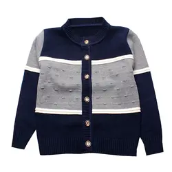 Детские свитера для мальчиков, полосатый хлопковый топ, вязаная одежда для младенцев, зимняя верхняя одежда, теплый кардиган для мальчиков