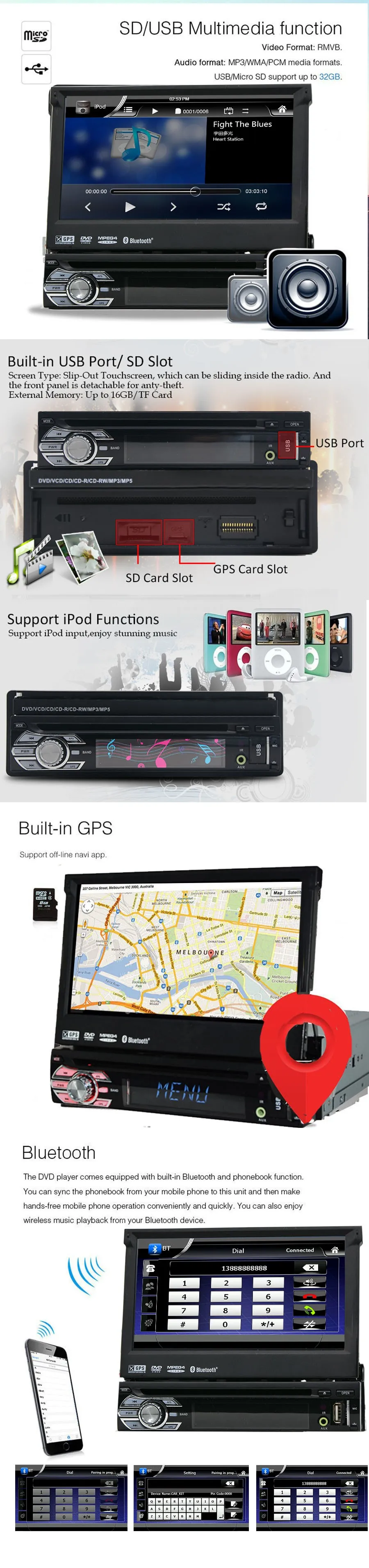 Best Car Electronic 1din Car DVD Player GPS Navigation 7inch 1din Car Radio GPS Navigation In Dash Stereo Video USB SD steering wheel 4