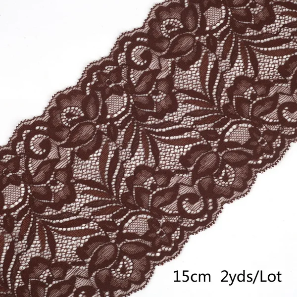 2 ярда 15 см стрейч эластичная кружевная Лента ткань DIY Швейные аксессуары для одежды отделка Свадебные украшения - Цвет: dark brown