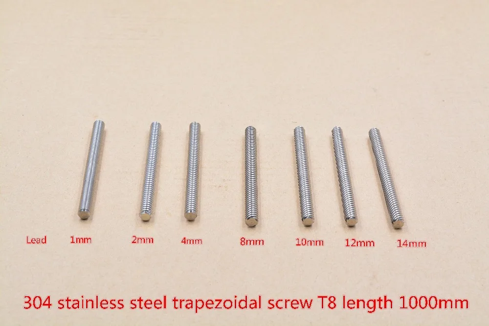 304 нержавеющая сталь T8 винт длина 1000 мм свинец 1 мм 2 мм 3 мм 4 мм 8 мм 10 мм 12 мм 14 мм 16 мм трапециевидный винт шпинделя 1 шт