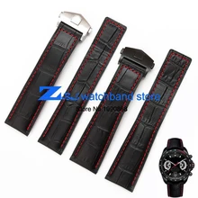 La alta calidad de cuero genuino correa de reloj de Correa De Reloj Negro con rojo cosido Correa 20mm 22mm Hombres Reloj reloj accesorios