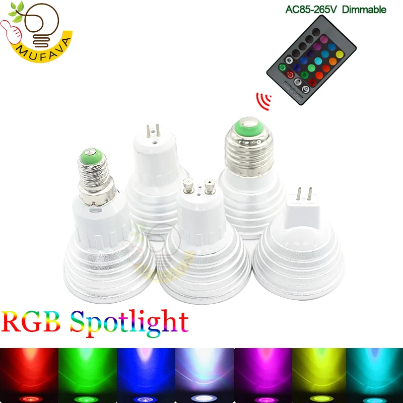 6 шт. Высокое качество 9 Вт 5 3 E27 GU10 GU5.3 RGB Светодиодная лампа 16 цветов Изменение