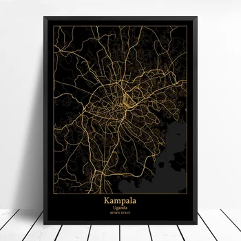 

Kampala Uganda city map Black and Gold City Map Modern City Canvas Art Print Wall Pictures for Living Room No Frame