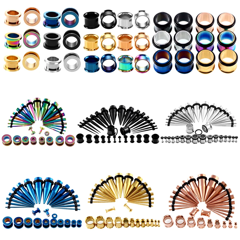 

36pcs/lot Steel Ear Taper with Plugs Ear Piercings Plugs and Tunnels Single Flare Ear Gauges Kit 14G Stretching Kit body Jewelry