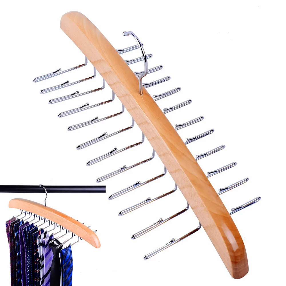 Wooden Tie Hanger Ties Organizer Rack Hanger Belt Scarf Cloth