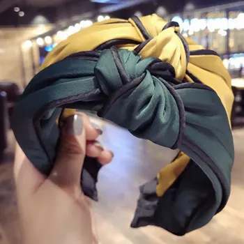

Autumn Winter Hairbands Turban Vintage Leather Hair Accessories PU Knot Wide Side Headband