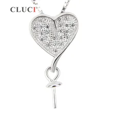FREE SHIPPING, CLUCI women jewelry Heart Shape 925 sterling silver necklace pearl pendant accessories, can stick pearl on