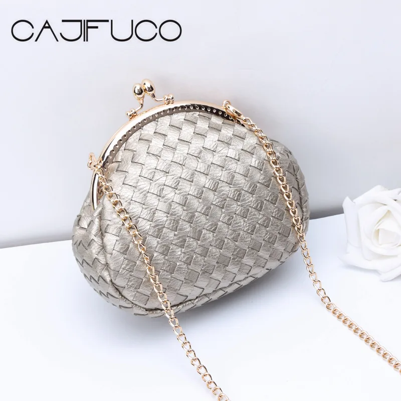 

CAJIFUCO Summer Women Toggle Clip Shell Bag Handmade Weave Shoulder Chain Bag Micro Mini Coin Purse Evening Clutch Bolsos Mujer
