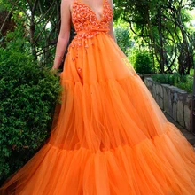 Smileven, v-образный вырез, вечерние платья, расшитые блестками, оранжевое платье с лямкой на шее, платье для выпускного вечера, трапециевидные элегантные вечерние платья, узоры размера плюс