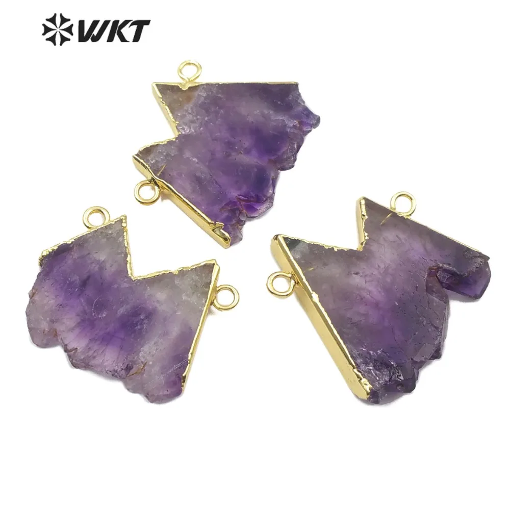 WT-C278 красивый натуральный фиолетовая Друза каменный разъем для ожерелья 18 K покрытие металлом неправильной формы ювелирных изделий