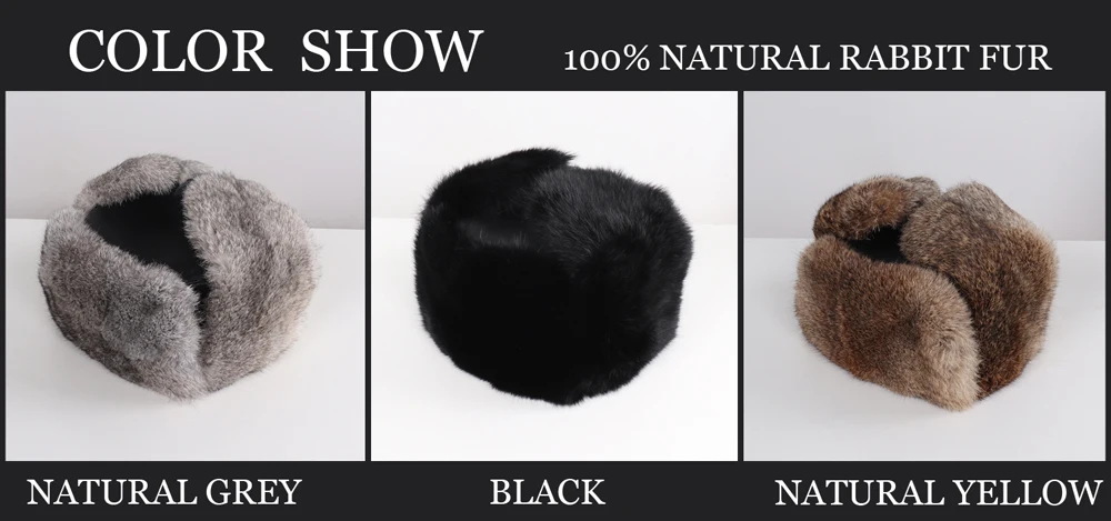 mens winter bomber hats New Full Pelt  Men Real Rabbit Fur Bomber Caps Unisex Winter Warmer Soft 100% Natural Rabbit Fur Hats Russian Women Real Fur Hat sheepskin flying hat