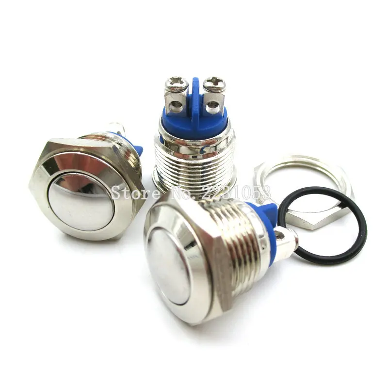 2PCS 16mm Start Horn Button Momentary Stainless Steel Metal Push Button Switch Spherical Surface Reset Switch Normally Open Q