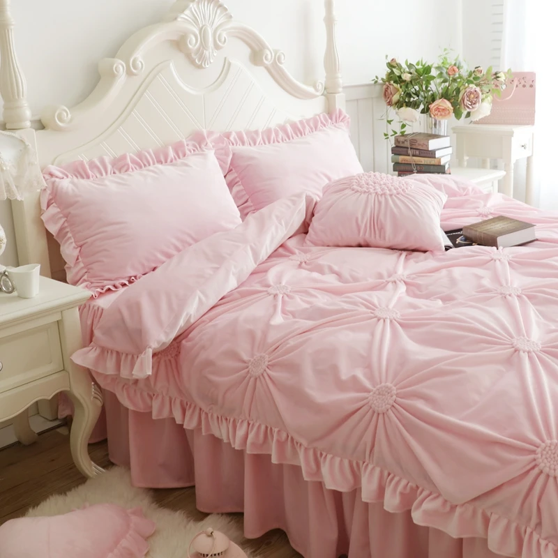 Pleated thick fleece winter bedding set full queen king