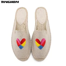 TINGHON модные женские туфли женская обувь Espadrille холст вышивка сердце Фламинго Hemps в рыбацком стиле обувь на плоской подошве