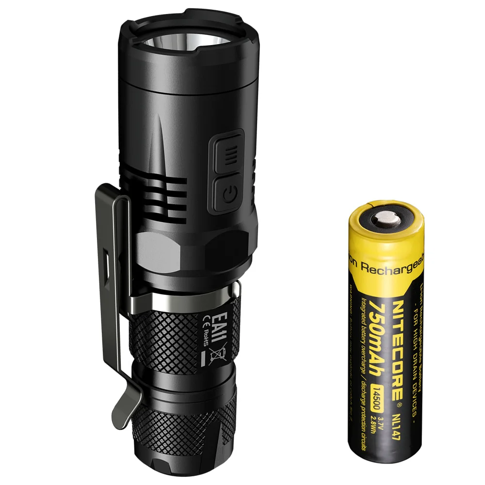 

Free Shipping NITECORE EA11 + 14500 Rechargeable Battery 900 LumenS U2 LED Flashlight Aluminum Alloy Waterproof Palm Size Torch