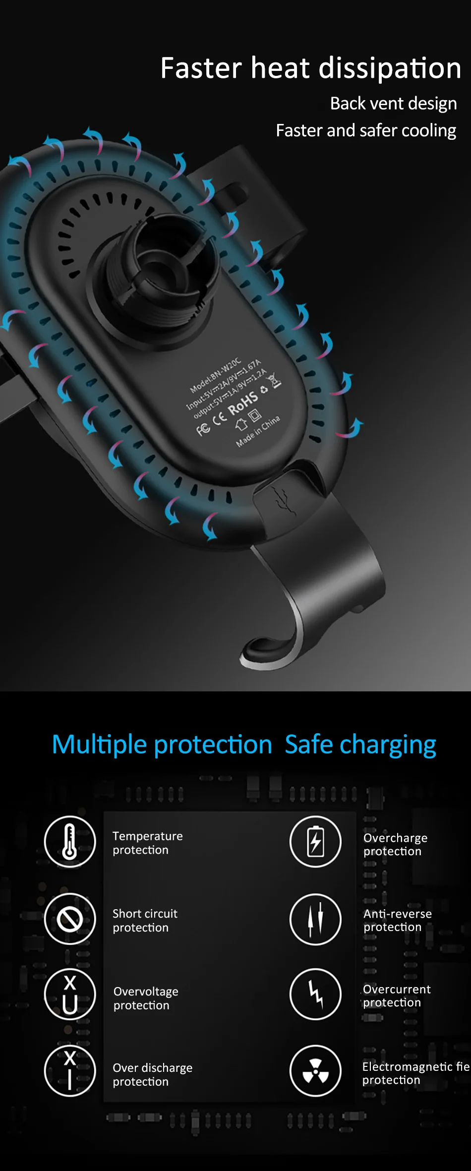 !ACCEZZ 2 in 1 Fast Car Wireless Charger Auto Phone Holder Stand For iPhone X 8 Samsung Galaxy S7 S8 S9 Plus Mount Vent Support (9)
