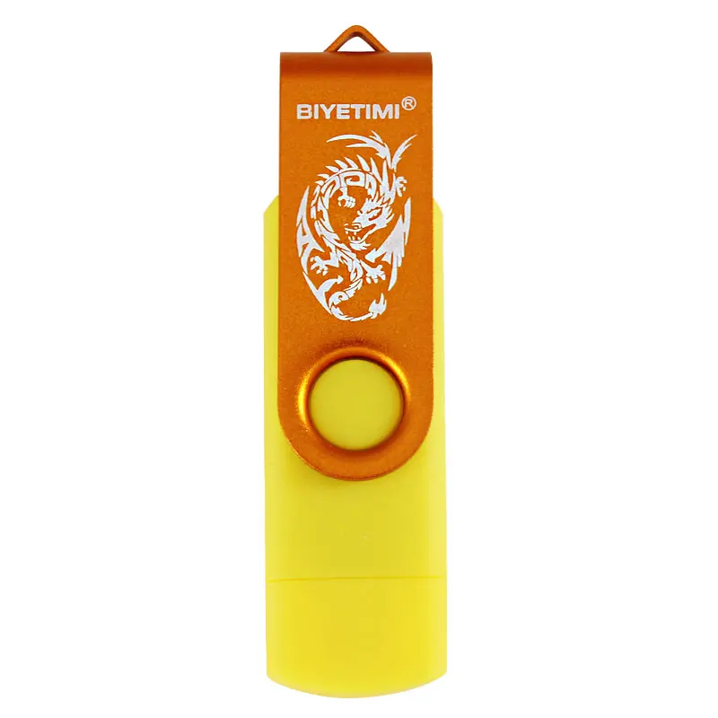 USB флеш-накопитель Biyetimi dragon 4GB 8GB 16GB 32GB 64GB Corlorful OTG Phone Daul Pen Drive Memory USB Stick Флешка флеш-накопитель - Цвет: Цвет: желтый