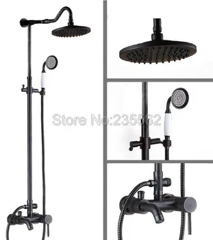 

Bathroom Rain Shower Faucet Set Black Oil Rubbed Bronze Wall Mounted Single Handle Bathtub Mixer Taps with Hand Shower lrs604