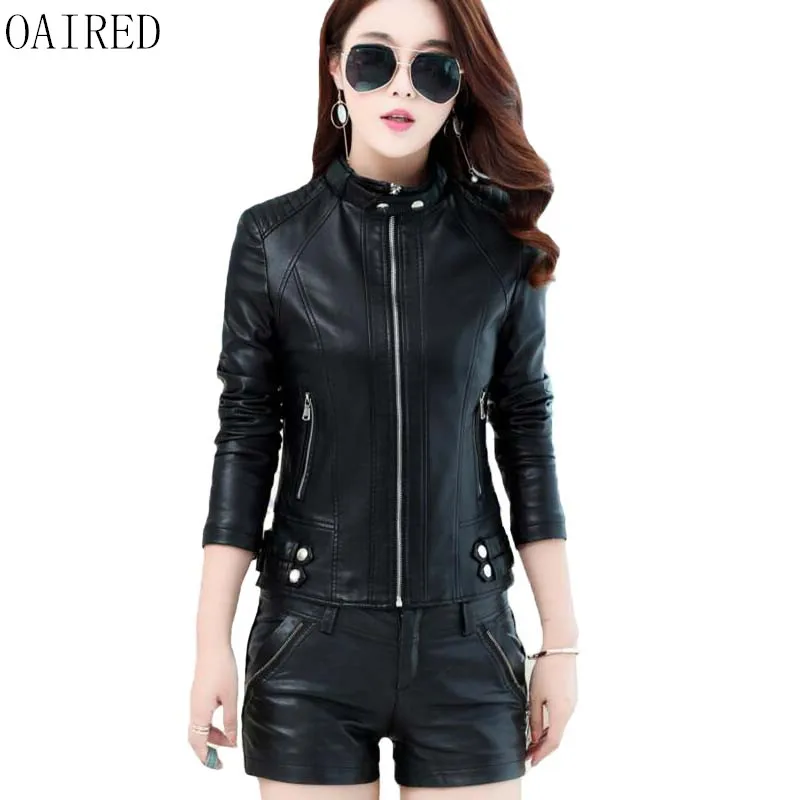 

OAIRED Plus Size Leather Jacket Women New Fashion 2019 Small Leather Clothing Female Short Slim Leather Coat Women Outerwear Red