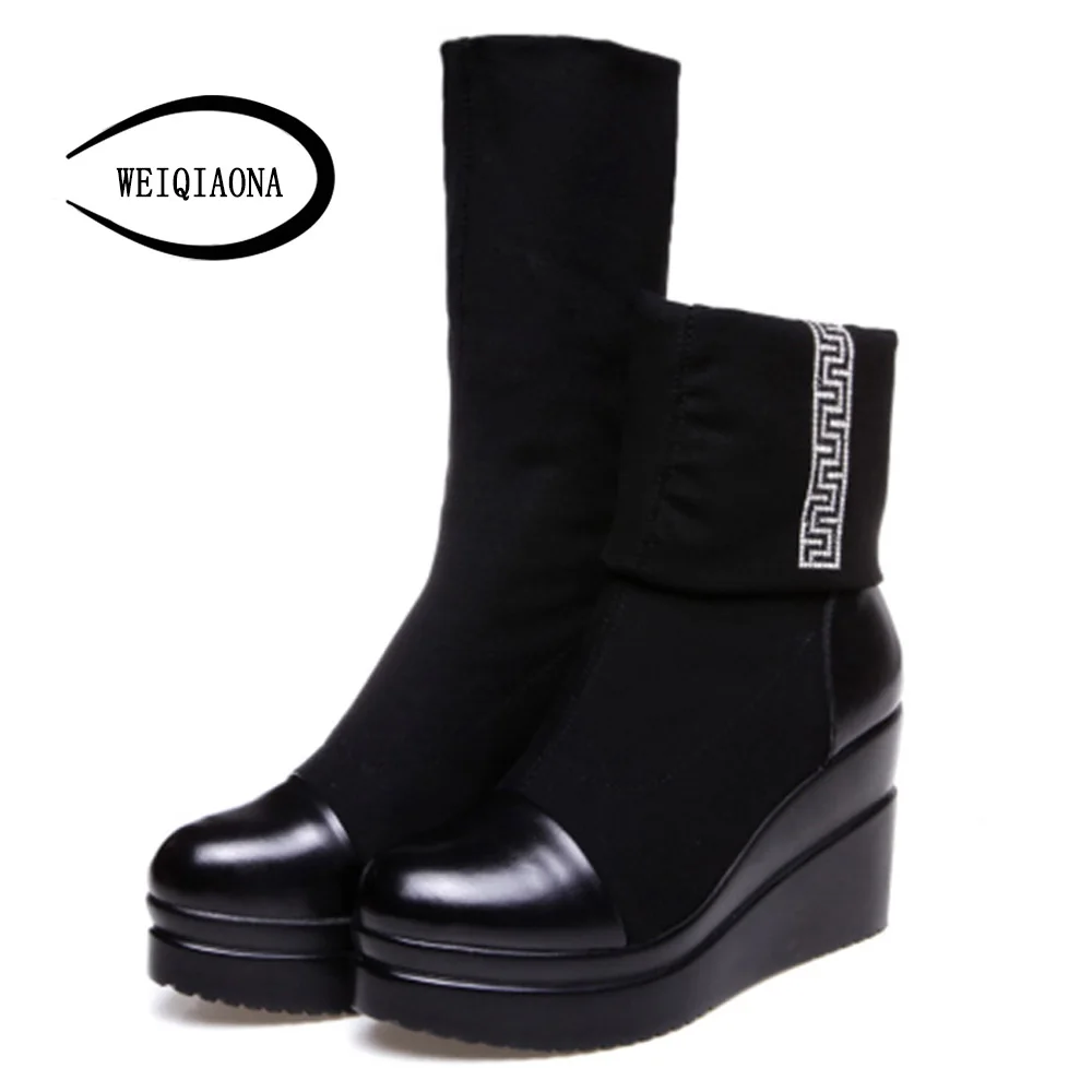 WEIQIAONA 2019 Winter Women Shoes Ankle Boots Sexy Stretch