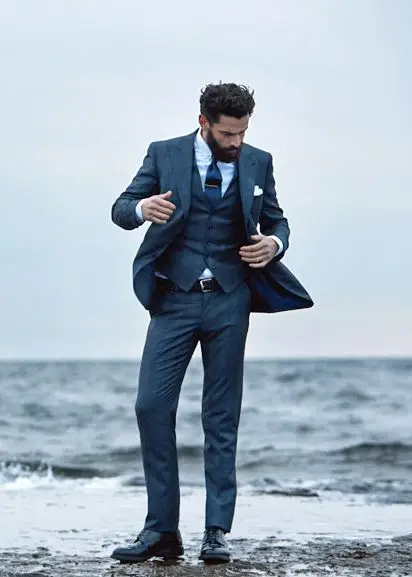 Latest Coat Pant Designs Navy Blue Casual Men Suit Slim Fit Skinny 3 Piece Classic Tuxedo Custom Groom Prom Suit Terno Masculino