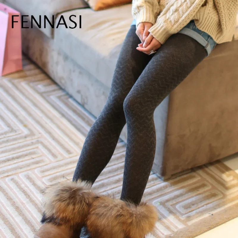 FENNAS толстые хлопковые теплые колготки женские зимние полосатые пикантные с