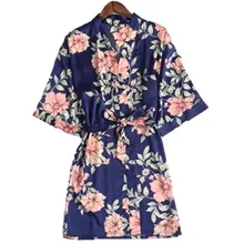 New Women Silk Satin Wedding Bride Bridesmaid Robe Floral Bathrobe Sexy Short Kimono Robe Night Robe Plus Size Bath Robe M-XXL floral satin plus size kimono pajama