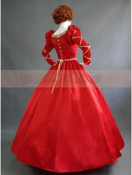 Красные винтажные, с длинными рукавами платье в викторианском стиле лучшие продажи Для женщин вечерние платья