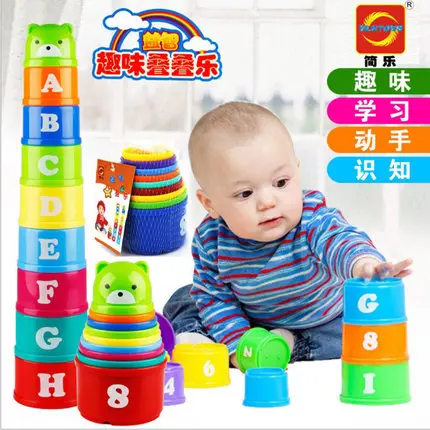 

1set little girls boys cup stacking infant intelligence kids cognitive letter number toy building blocks 1-5Y Educational toys