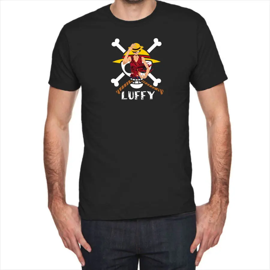 Луффи ONE PIECE Аниме Манга Мужская черная футболка 100% хлопок с коротким рукавом