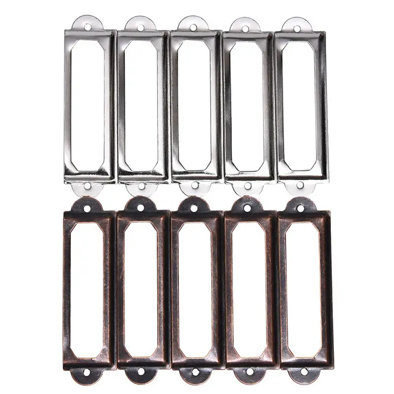 10Pcs Label Holder Metal Furniture Cabinet Drawer Box Case Bin Pull Frame Handle File Name Card Holder Iron Label Holders