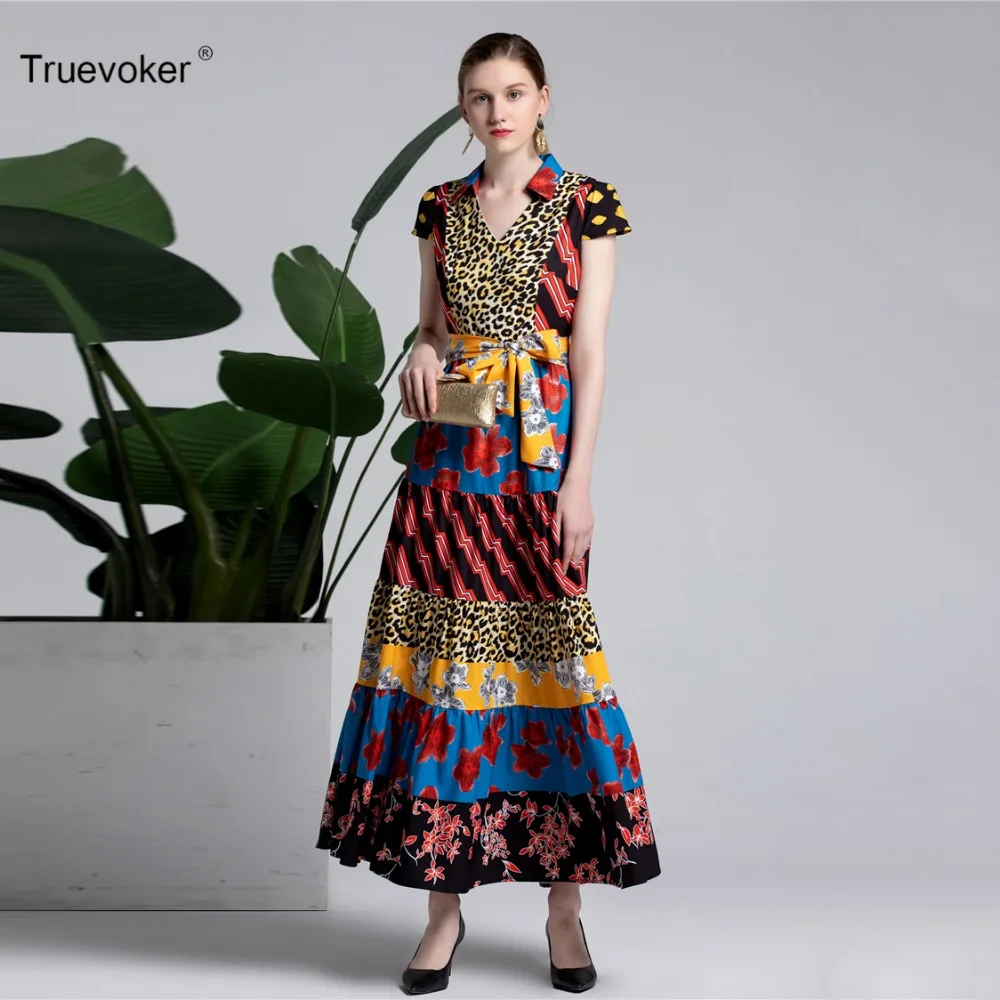 

Truevoker Summer Designer Dress Women's Short Sleeve Vintage Ethnic Bohemian Printed Maxi Long Retro Holiday Dress