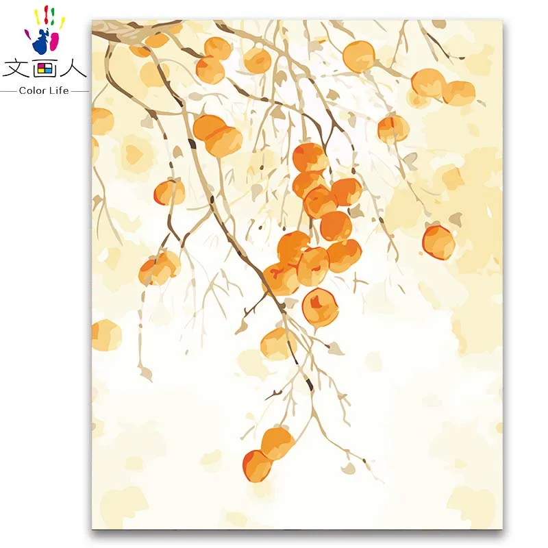 Diy растения и цветы оранжевые фрукты цифровая картина маслом Раскраска по номерам с красками наборы для детей учатся для декора гостиной