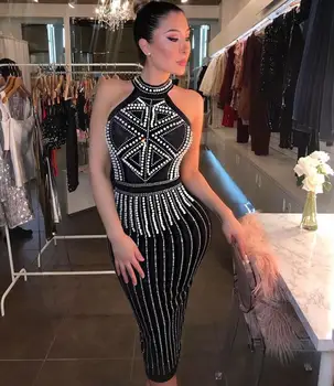 

Summer Fashion Sexy Beading Diamonds Black Women Dress 2019 Designer Party Dress