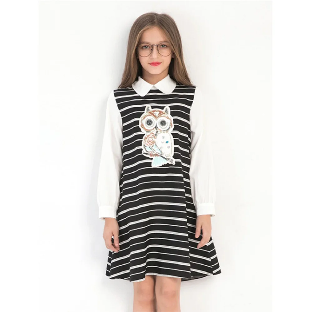 

Girls Summer Dress Long Sleeve Autumn Winter Dress for 6 8 10 12 14 Years Owl Cartoon Sequins Children Clothes Princess Dress