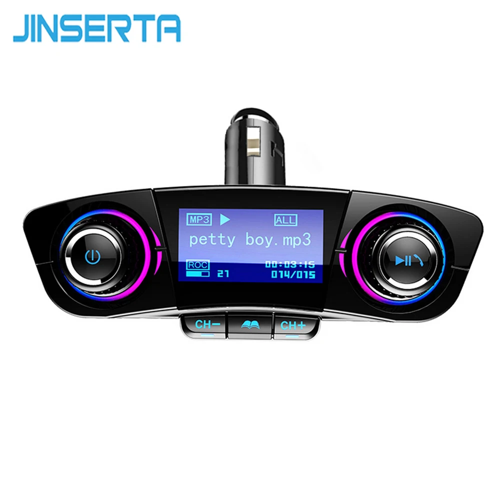 

JINSERTA Power ON OFF Bluetooth FM Transmitter Car FM Modulator Handsfree Kit Car TF USB AUX Audio MP3 Player USB Phone Charger