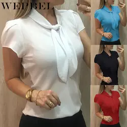 WEPBEL женская блузка с коротким рукавом с бантом шифоновые топы летние топы офисная блузка Большие размеры
