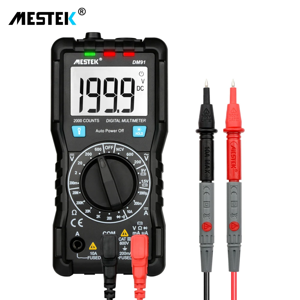 DM91 2000 Counts Mini Digital Multimeter NCV Detector Battery Tester DC Ammeter Voltmeter Ohm Meter Flash Light Large Screen | Инструменты