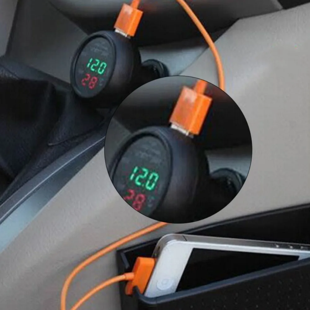 On-board USB Charger With Voltmeter And Thermometer Digital Display Three In One
