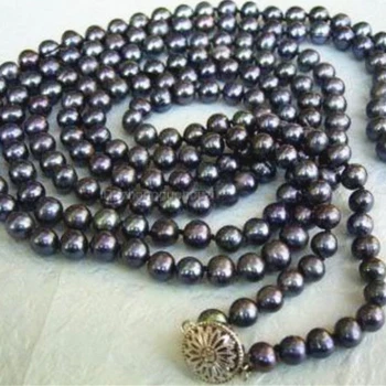 

Wholesale price 7-8mm natural black freshwater cultured pearl necklace fashion round beads jewelry party gifts 55inch YE2070
